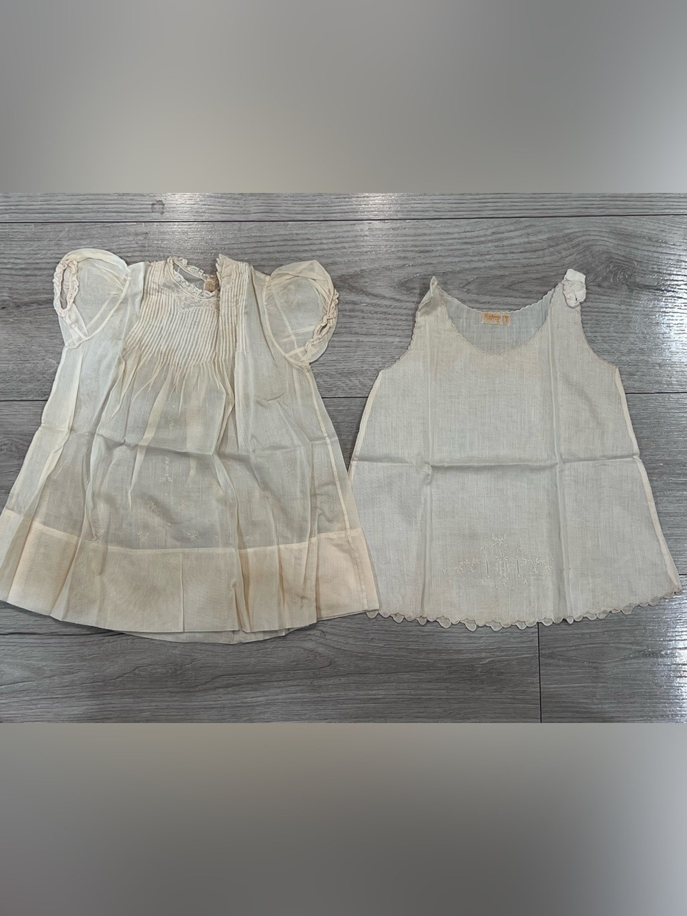 White Antique Baby Dress And Slip 15 Inch Pintuck